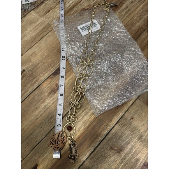 Chicos Gold Tone 20" Long Brown Bead Chain Tassel Statement Necklace NEW - Picture 15 of 16